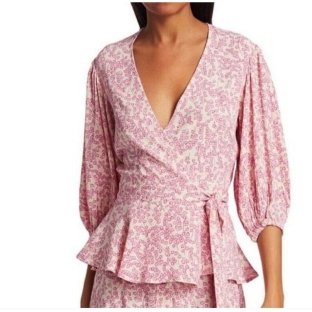 Ganni Blouse Women's Size 38/US 6 Ivory Pink Floral Tapioca Wrap Top